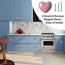 Perphin Ceramic Drawer Knobs Heart Shape Cabinet Dresser Pulls Handles with 3 Sized Screws, Kitchen Furniture Knobs for Closet Cupboard Wardrobe (20, Pink)
