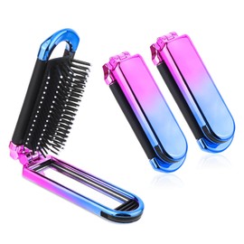 Travel Hair Brush with Mirror and Massage Comb - 2 Pack Foldable Compact Hair Styling Tools for Women and Men - Gradient Color