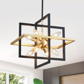 XINGQI Modern Chandelier 8-Light Brushed Nickel Geometric Pendant Lighting Farmhouse Ceiling Light Fixtures for Dining Room Living Room Kitchen Island Bedroom Hallway