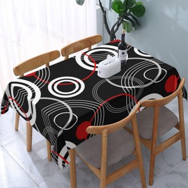 TNOKKU Black Red Table Cloths for Parties Kitchen Dining Room Wedding, Modern Retro Decorative Tablecloth Rectangle 54"x72" Reusable Washable Table Cover