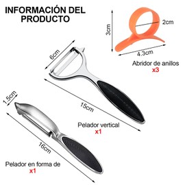 2 Piezas Pelador de Papas y Verduras y Frutas Tres cuchillos para pelar naranjas Raspador Ergonómico Antideslizante para Cocina, Herramientas de Cocina Profesionales Imprescindible en la Cocina