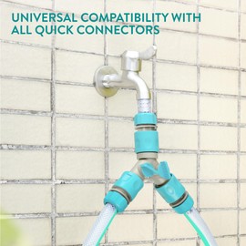 Navaris 2 x 2-way splitter with shut-off valve, double connection garden hose set, set of 2, two-sided hose adapter with 1/2 inch quick connector, adjustable