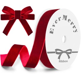 EverMerry Velvet Ribbon, Christmas Ribbon, 25-Yard Red Ribbon, Christmas Ribbon for Gift Wrapping, Red Ribbon for Gift Wrapping, Velvet Ribbon for Christmas Tree, Wedding Decoration (1 Inch)