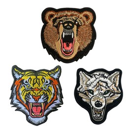 Antrix Bundle 3 Pieces Roaring Bengal Tiger/Wolf/Bear Patch Hook & Loop Full Embroidered Armbands Airsoft Combat CS Badges Emblem Patch for Tactical Backpack Clothes Uniform Jacket Vest