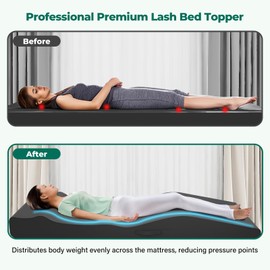 ENITYA Lash Bed Topper, Ergonomic Curvy Massage Bed Topper, Lash Bed Foam Topper for Beauty Salon, Washable Cover, 71in×28in(Black)