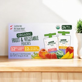 Variety Pack of Organic Fruit & Veggie Pouches – 24 Count (Apple Strawberry Spinach & Apple Mango Carrot Peach) | No Added Sugar | Gluten-Free | Kosher | 3.17 oz Each