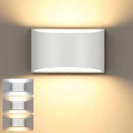 TRLIFE Dimmable Wall Sconces, 3000K/4000K/6000K Selectable Modern LED Wall Sconce 12W Aluminum Wall Mounted Light Hardwired Wall Lights for Bedroom Bedside Living Room Stairway (White, 1 Pack)