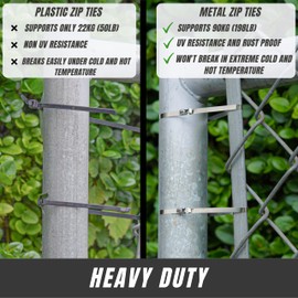 Metal Zip Ties 11.8 inch 100pcs 304 Stainless Steel Zip Ties Heavy Duty Multi-Purpose Self-Locking Cable Ties for Machinery, Vehicles, Exhaust Wrap, Farms, Pipes, Roofs, Cables, and Outdoor Fence