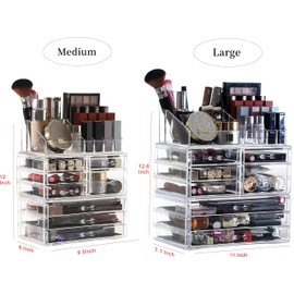 Cq Acrylic 3 Pack Clear Make Up Organizers - Stackable 8 Drawer Organizer for Vanity, Desk, Jewelry, Beauty & Skincare Products