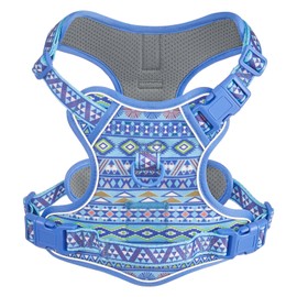 AUNZO No Pull Dog Harness for Small Dog Breeds, Anti-Escape Easy Walking Reflective Adjustable Lightweight Dog Vest with Breathable Oxford Material, Easy on Easy Off with Neck Buckle,Blue Ethnic XS