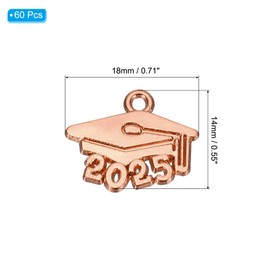 [PATIKIL] 2025 Graduation Tassel Decoration 60pcs Alloy 2025 Bachelor Cap Shape and Letter Decoration Graduation Tassel Graduation Cap Necklace Pendant DIY Key Making Rose Gold Color