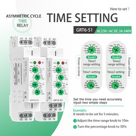Asymmetric Cycle Timer Relay 1SPDT AC 230V 10A Long or Short Period Repeat Cycle Tntermittent Timer Electronic Relay in Din Rail (GRT6-S1 AC 230V)