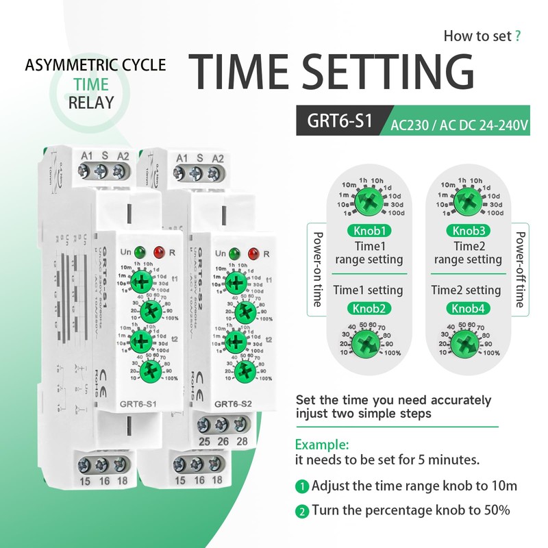 Asymmetric Cycle Timer Relay 1SPDT AC 230V 10A Long or