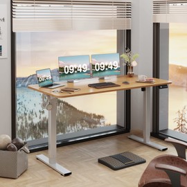 Furmax Electric Height Adjustable Standing Desk Large 55 x 24 Inches Sit Stand up Desk Home Office Computer Desk Memory Preset with T-Shaped Metal Bracket, Wood