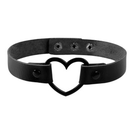 MILAKOO Heart Ring Choker Black Leather Necklace for Women Buckle Adjustable Punk Gothic Style