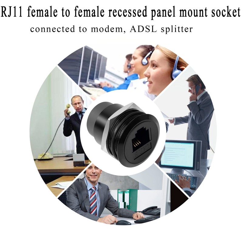 QIANRENON RJ11 Embedded Threaded Fixed Mount Adapter CAT3 RJ11 6P4C