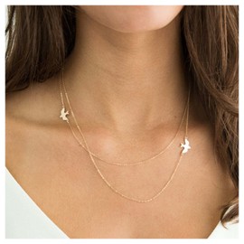 Allereya Vintage Layered Peace Dove Necklace Dove Bird Necklace Flying Swallow Necklace Sideway Dove Necklace Jewellery for Women and Girls, Metal