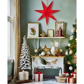 BRUBAKER 60 cm Paper Christmas Star for Hanging - Window Advent Star - 3D Paper Star with E14 Socket - Hanging Christmas Decoration Luminous Star with 3.5 m Cable - Red