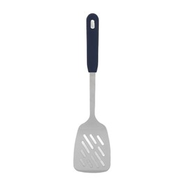 Cooking Spoon Rustproof Smoothly 304 Stainless Steel Spatula Skid Resistant Handle Cooking Spoon for Home Kitchen Silicone Handle (With Hole)
