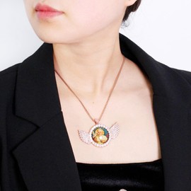 Oneress Angel Wing Necklace Custom Photo Pendant for Women, Rose Gold Plated Memorial Jewelry, Sentimental Gift for Mom or Lover YA5956 Rose Gold