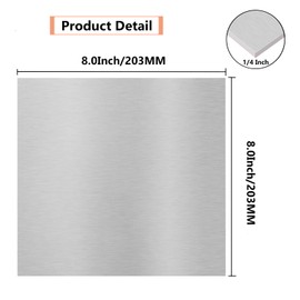 6061 T651 - Placa de aluminio plana de 8 x 8 x 1/4 pulgadas cubierta con película protectora, herramientas de aluminio rectangular tratables térmicamente de 6 mm, placa de metal plana para manualidades, industrial
