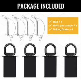 Stake Pocket D Ring for Trailer 1/2" Hitch Pin 4 Holes, 18,000lbs Heavy Duty D-Ring Removable Tie Downs for for Utility Trailers, Flatbed Trucks(4 Pack)