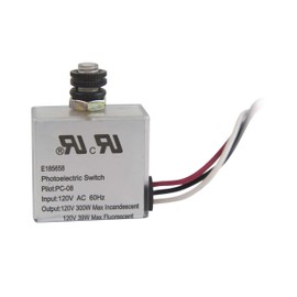Solus PC-08-KIT 120V Automatic Dusk to Dawn Photocell Switch for Incandescent, Fluorescent & LED, Includes Black & White Optional Swivel Hood (Prevents Strobing)