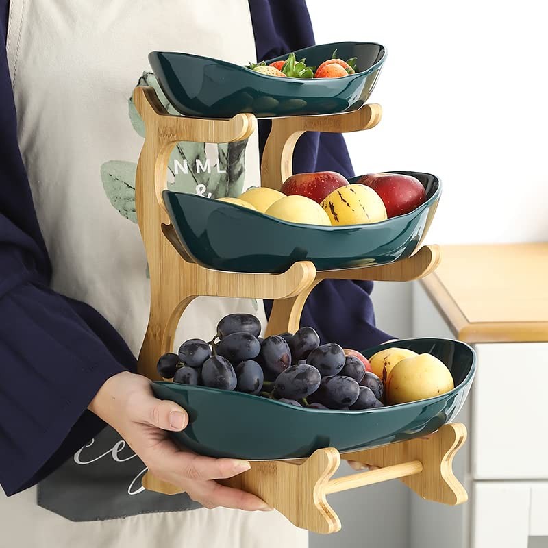 XUDREZ 3 Tier Fruit Basket for Kitchen Counter, 11"*8.6"*13" Ceramic