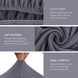 SearchI Jacquard Bar Stool Covers Set of 4, Stretch Washable Barstool Seat Covers, Counter Height Chair Covers for Kitchen Dining Room Cafe (Check Jaquard Grey)