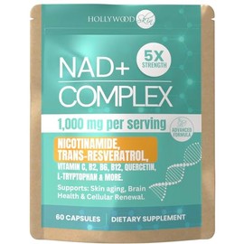 NAD+ Capsules 1,000mg Nicotinamide | Flush-Free B3, B12, Quercetin, L-Tryptophan & Resveratrol | Sugar-Free, Vegan NAD Supplement for Energy, Focus, Aging & Cellular Repair. 90 Capsules (60 Capsules)
