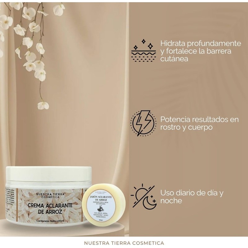 Nuestra Tierra Cosmética Kit Aclarante de Arroz, Crema 100ml y