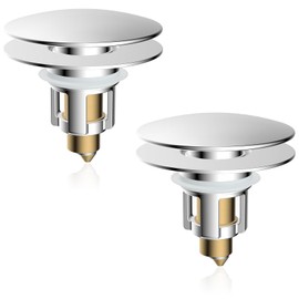 iFealClear 2 Pack Universal Bathroom Sink Stopper, Pop Up Sink Drain Strainer with Hair Catcher Basket, Fit 1.1"-2.36" US Basin, Wash Basin Drain Plug with Large Cover Cap, Brass Bounce Core, Chrome