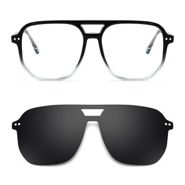 FEISEDY Aviator Eyewear Frames Polarized UV Protection Magnetic Clip on Sunglasses for Men Women Retro Clear Eyeglasses B0112