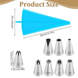 Groß Spritztüllen Edelstahl Und Spritzbeutel Set mit Konverter, Profi Torten Zubehör Piping Bags Nozzles Blumen Tips Aufsätze Spritztülle Dekorieren von Torten Cupcakes (1A/1M/2D/2F/580/R6/108E/6B)