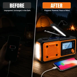 4000mAh Emergency Weather Radio with Hand Crank and Solar Charging – Portable AM/FM Radio, LED Flashlight, Reading Lamp, SOS Alarm and USB Phone Charger