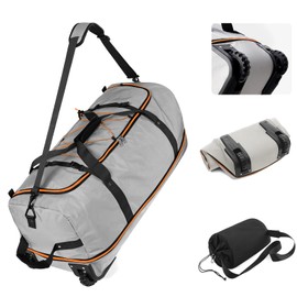 Vomgomfom 32" Soft-Sided Foldable Wheeled Travel Duffel Bag,Expandable 110L to 140L Rolling Cargo Bag with 2 Wheels and Multiple Pockets,Grey