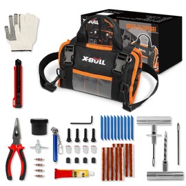 X-BULL Heavy Duty Tire Plug Kit All-in-One Tire Repair Kit with Self-Vulcanizing Plugs & Organized Bag for Car, SUV, Truck, Motorcycle, On Road & Off Road Professional Flat Tire Fix Kit