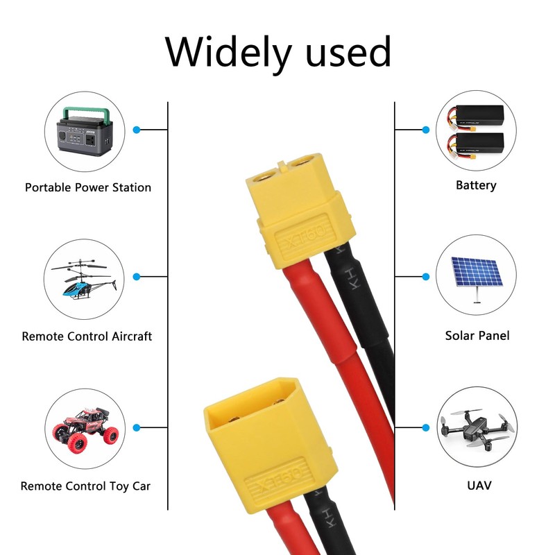 2Pcs XT60 Parallel Battery Connector Cable 1FT, 12AWG 1 Male