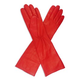 Harssidanzar Women's Vintage Long Opera Leather Touchscreen Texting Gloves GL014,Red,Size L