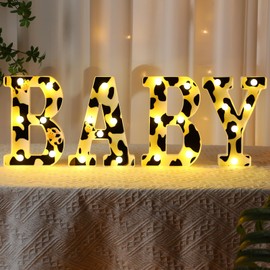 Realspring Baby Shower Sign Babe Marquee LED Letters Battery Operated Light up Centerpieces Glowing Home Table Party Decor for Boy Girl Gender Reveal Birthday, 8.26''(Cow,White)