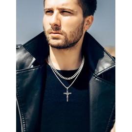 Supcare Cross Pendant Necklace, Stainless Steel Crucifix Cross Necklaces for Men, Layered Cross Chains 18+2" inches