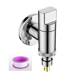 Washing Machine Tap, Quick Opening Angle Valve, Wall Mounted Washing Machine Tap, Stainless Steel, Quick Opening Angle Valve, Water Stop for Washing Machines Valve (Silver)