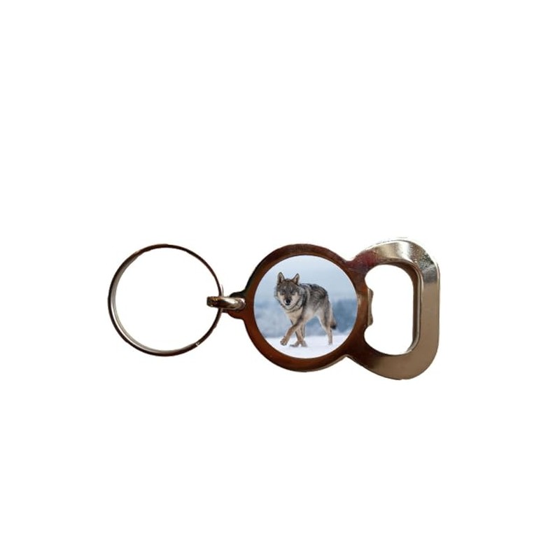 Wolf Wildlife Bottle Opener Metal Keyring and Velvet Gift Bag