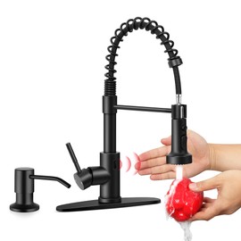 Matte Black Touchless Kitchen Faucet with Pull Down Sprayer & Soap Dispenser, Homikit Single Handle Hand-Free Smart Spring Kitchen Sink Faucets for Vanity Laundry RV, Heavy Duty 1810 Stainless Steel