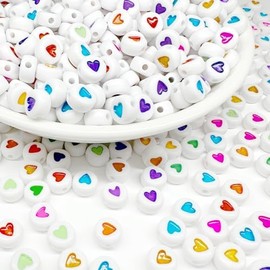 600Pcs White Acrylic Colorful Heart Bead Round Acrylic Love Beads Mixed Color Plastic Loose Spacer Beads to Match Letter Beads for Jewelry Making,DIY Bracelets, Necklaces, Key Chains