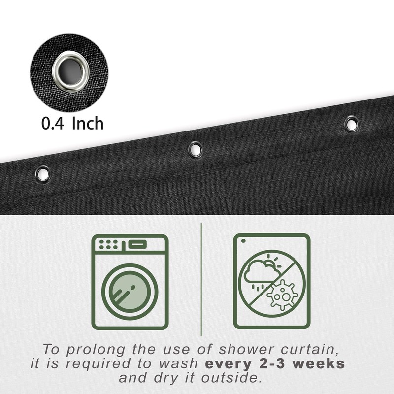 KOUFALL Black Shower Curtain Set with Hooks,Linen Cloth Fabric Waterproof
