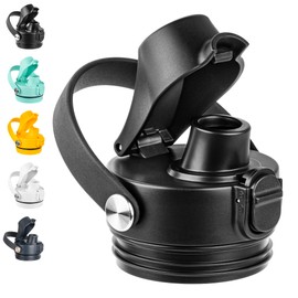 Diumepo Auto Spout Lid for Yeti Rambler 12/18/26/36/64 oz Water Bottle, Replacement Lids for YETI Rambler Bottle Chug Cap with Flexible Handle, BPA Free (Black)