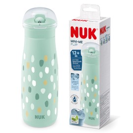 NUK Mini-Me Flip Toddler Cup with Straw | 12+ Months | 450 ml | Kids Water Bottle | Leak-Proof Toughened Spout | Shatter-Proof | Mint Dots