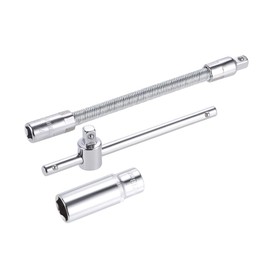sourcing map Socket Accessory Set of 3 Pcs, 13mm 6-Point Deep Socket 4.5" Sliding Wrench Breaker Bar 6" Flexible Extension Bar with 1/4" Drive