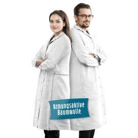 Merroum Lab Coat White 100% Cotton (200 g/m²) with Multiple Pockets for Laboratories, Hospitals, Doctor's Professions, Students, Schools for Men and Women, White